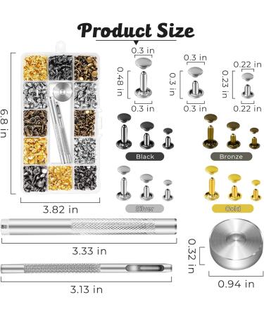 420 Sets Double Cap Brass Rivets Kit - Leather Studs with Setting Tools for Repair and Crafts - 4 Colors, 3 Sizes - 420 Pack - Buy Online on GoSupps.com