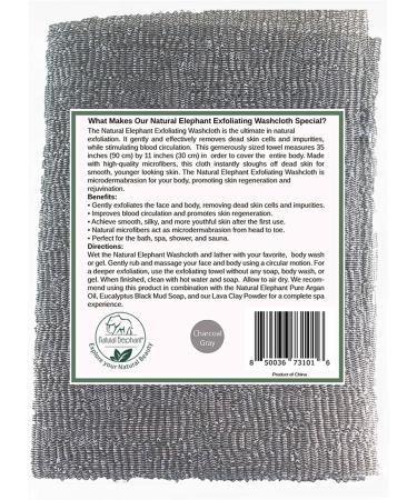 Japanese Charcoal Grey Exfoliating Washcloth - Natural Elephant Shower Scrubber for Body - Buy Online on GoSupps.com