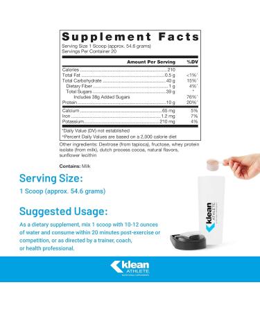 Klean ATHLETE Klean Recovery - NSF Certified Muscle Recovery Drink | 38.5 oz Milk Chocolate Flavor | Optimizes Post-Exercise Recovery - Buy Online on GoSupps.com