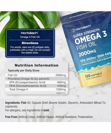 Omega 3 Capsules High Strength 2000mg with 660mg of EPA and 440mg of DHA | 120 Count (2 Months Supply) | Natural Source of Omega 3 Fish Oil | by Horbaach - Buy Online on GoSupps.com