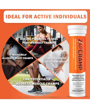 Muscle Cramp Relief Tablets - Chewable Electrolyte Formula for Body & Leg Cramps - Spicy Cinnamon Flavor - 12 Tablets (6 Doses) - International Shipping Available - Buy Online on GoSupps.com