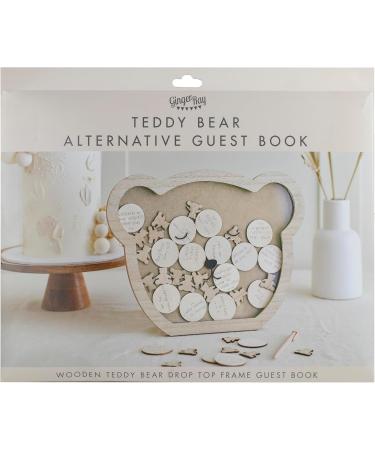 Ginger Ray Teddy Bear Baby Shower Guest Book - Drop Top Frame & 32 Wooden Stamps - Neutral Decor for Unique Celebrations - Buy Online on GoSupps.com
