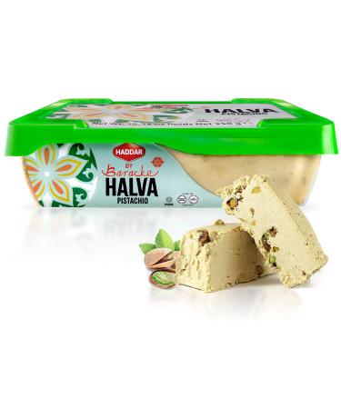 Haddar by Baracke Premium Quality Pistachio Halva, 12.34oz | A Fine Sesame Seed Paste Dessert Made with Tahini, Gluten Free, Vegan, Kosher