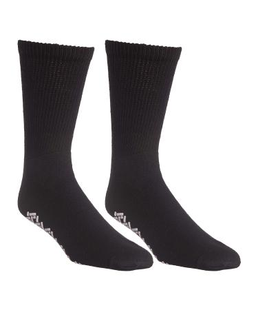 Non Skid Diabetic Crew Socks - Breathable Anti Slip Socks - Loose Fitting Comfortable Sock Improve Foot Circulation Painful Swollen Feet Relief - Prevent Slipping - Black - 6 Pairs Black 10-13