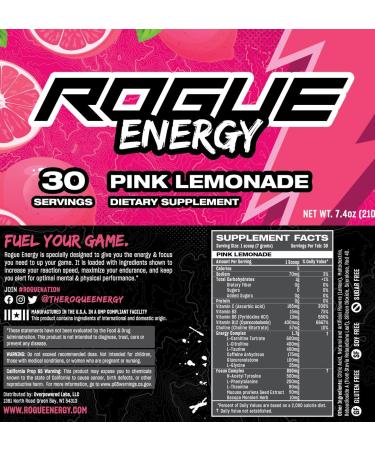 Rogue Energy Drink Powder - Sugar & Gluten Free Gaming Supplement for Focus - Pink Lemonade 30 Servings - Boost Your Energy for Long Hours - Buy Online on GoSupps.com