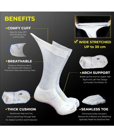 M Magic Diabetic Crew Socks - Loose Fitting Seamless Non-Binding Cushioned - Men Women - Large Black - Buy Online on GoSupps.com