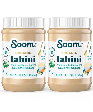 Soom Foods Single-Source Pure Ground Organic Sesame Tahini Paste 16oz (2 Pack) | Silky Smooth Texture in Hummus, Dips, Salad Dressings | Vegan, Nut-Free, Gluten-Free, Dairy-Free, Keto, Paleo, Plant Based, Kosher, Organic