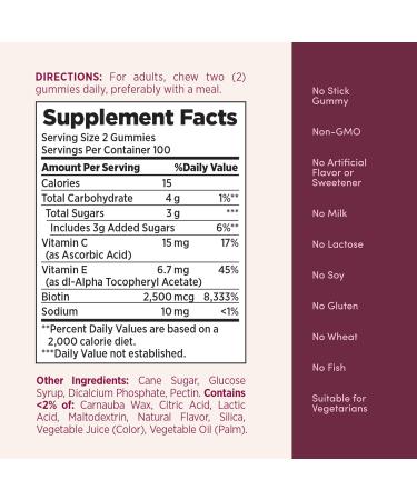 Nature's Bounty Optimal Solutions Hair Skin and Nails Pectin Gummies 2500 mcg Biotin Per Serving No Stick Gummy Vegetarian Formula Strawberry Flavor 200 count 100 Total Servings 200 Count (Pack of 1) - Buy Online on GoSupps.com