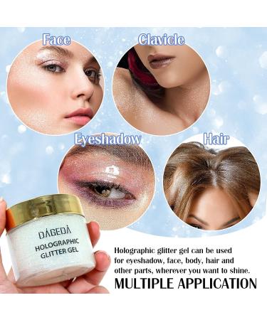 DAGEDA Glow in The Dark Body Glitter Gel - Holographic Makeup for Face and Body, Luminous Neon Rave Accessories - 50g (Pearl White) - Buy Online on GoSupps.com