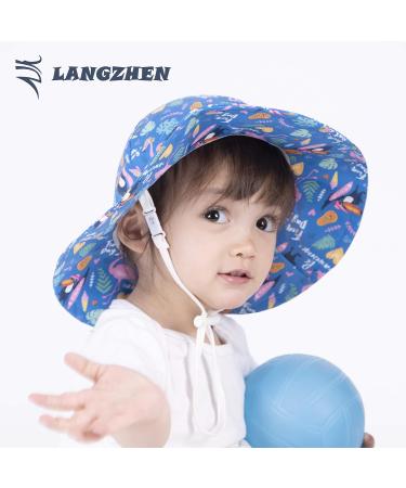 LANGZHEN Baby Girls Sun Protection Hat - Adjustable Toddler Kids Wide Brim Play Hat with Chin Strap - Flamingos and Toucan Design - Blue - 6-12 Months - Buy Online on GoSupps.com