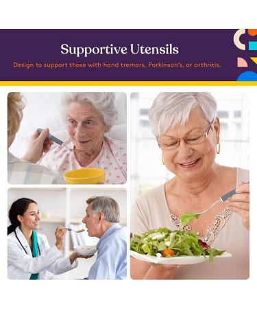 Special Supplies Adaptive Utensils 5-Piece Kitchen Set - Wide Non-Weighted Non-Slip Handles for Hand Tremors, Arthritis, Parkinson's or Elderly Use - Stainless Steel Knives, Fork, Spoons - Grey - Buy Online on GoSupps.com