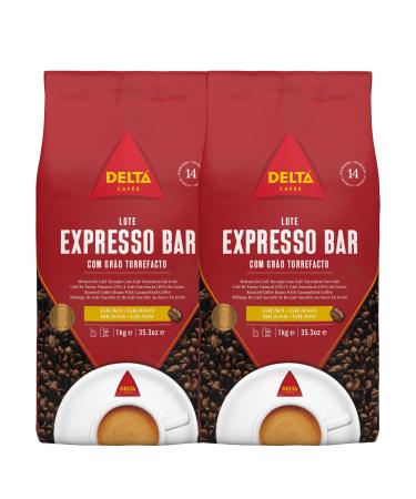 Delta Caf s - Caf en grains d'espresso 2 paquets de 1 kg intensit 14 m lange de grains de caf Arabica robuste avec torr faction naturelle tr s aromatique avec des notes de pop-corn et d' pices