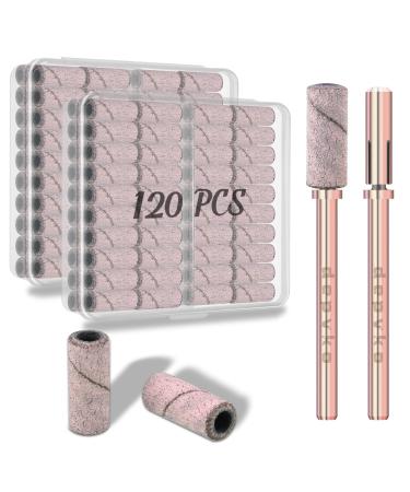 2024 Upgrade Depvko 120pcs Small Sanding Bands for Nail Drills with 2pcs 3.1MM Mandrel Nail Drill Bits 240 X-Fine Grit Nail File Sanding Bands for Acrylic Nails Tech Gel Manicures and Pedicure Pink 240 Grit Pink