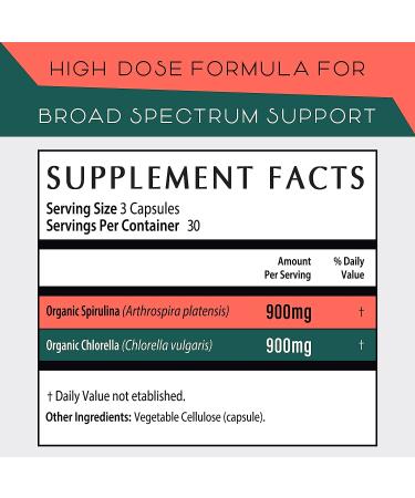 Organic Spirulina & Chlorella Capsules - Detox & Energy Support, 90 Pills, 3X More Chlorella Spirulina Powder - Buy Online on GoSupps.com