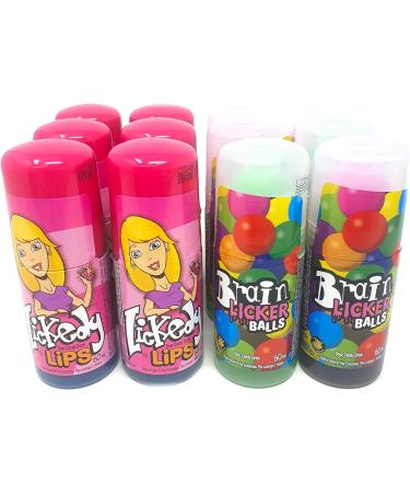 Sour Candy Drink Mix Bundle: Lickedy Lips Blue Raspberry/Cherry Pink (6x60ml) + Brain Licker Cherry Balls (6x60ml) Sour Candy Rollers - Boxed Treatz - Buy Online on GoSupps.com