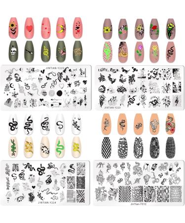Animal Theme Nail Art Plates Set - Snake, Flower, Butterfly Image Stamp Templates for DIY Manicure Design - Buy Online on GoSupps.com