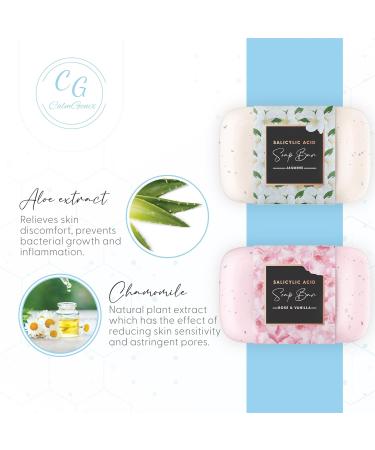 Salicylic Acid Soap Bar - 2 Pack (Jasmine Rose & Vanilla) | Exfoliating Acne Cleanser | 2% Salicylic Acid Body & Face Scrub - Buy Online on GoSupps.com