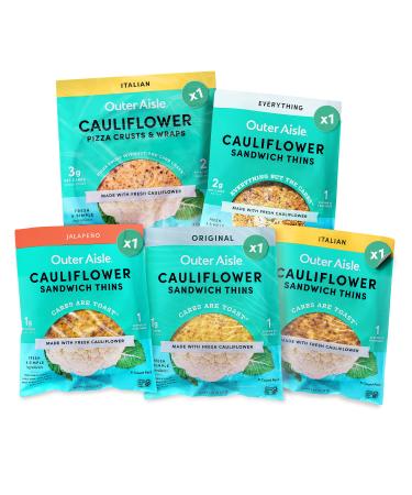 Outer Aisle Gourmet Cauliflower Sampler Pack | Keto, Low Carb, Grain-Free, Gluten-Free | 5 Pack Outer Aisle Sampler