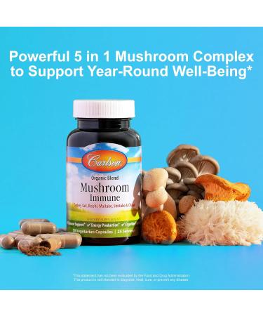 Carlson - Mushroom Complex Organic Blend with Turkey Tail Reishi Maitake Shiitake Chaga Non-GMO 50 Vegetarian Capsules 50 Count (Pack of 1) - Buy Online on GoSupps.com