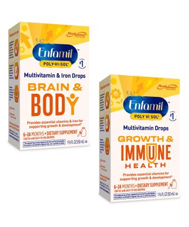 Enfamil Poly-Vi-Sol Bundle: Enfamil Poly-Vi-Sol and Enfamil Poly-Vi-Sol with Iron Liquid Drop Multivitamin Supplements for Infants and Toddlers 2x50 mL Dropper Bottle