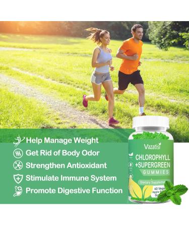 Organic Chlorophyll Gummies with Supergreens - Natural Antioxidant, Energy Boost, Immune Support - 2 Pack (120 Vegan Gummies) - Buy Online on GoSupps.com
