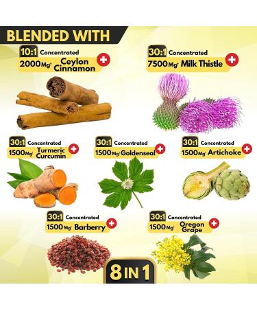 Premium 8-in-1 Berberine Supplement - 26000mg per Serving with Berberine Hcl, Ceylon Cinnamon, Milk Thistle, Turmeric Curcumin - 45 Days Supply - Buy Online on GoSupps.com