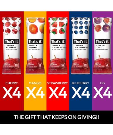 Thatâ€™s It Fruit Bars Snack Gift Box | 20 Pack - 100% Natural, Gluten-Free, Vegan, Low Carb - Healthy Variety (Strawberry, Mango, Blueberries, Cherries, Fig) - Buy Online on GoSupps.com