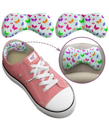 4 Kids Shoe Inserts, Extra Sticky Heel Grips for Kids, Add Extra Comfort and Volume (0.5 Size), Cute Small Heel Inserts for Girls and Boys Boots, Trainers, Or School Shoes Pink Butterfly
