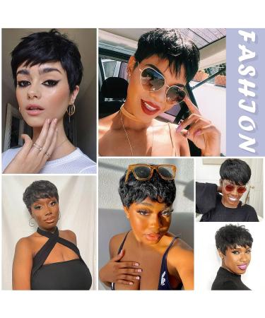 WIGNEE Short Human Hair Pixie Cut Wig with Bangs for Black Women - Short Layered 1B Wig - Buy Online on GoSupps.com