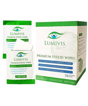 Tea Tree Oil Eyelid Wipes - 36 Individually Wrapped Pads for Daily Eye Cleansing and Makeup Removal - Soothe Cleanse & Revitalize