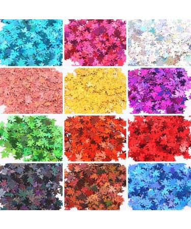 12 Colors Fall Leaf Glitter Nail Sequins - Holographic Maple Leaf 3D Nail Art Flakes for Manicure and Makeup - DIY Christmas Decorations - Buy Online on GoSupps.com