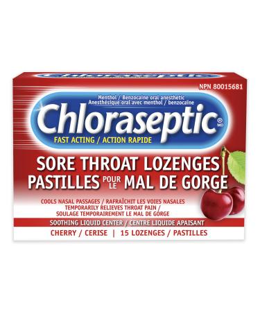 Chloraseptic Fast Acting Sore Throat Lozenges with Soothing Liquid Centre Cherry Flavour 15 Lozenges