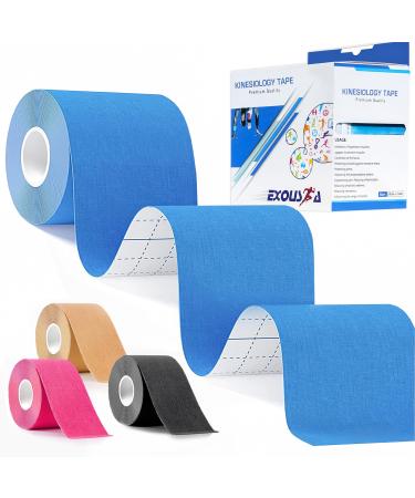 Kinesiology Tapes 16.4feet Uncut Per Roll Sports Tape for Exercise Elastic Water Resistant Injury Kinetic Tape to Relieve Muscle Pain Physio Tape for Shoulders Knees Ankles and Protect Joints Blue