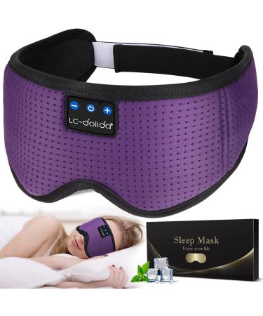 LC-dolida Bluetooth Sleep Mask with Headphones for Side Sleeper Breathable Sleep Headphones Eye Covers Eye Mask for Sleeping Built-in Comfortable HD Speakers Sleep Aids for Adults Dark Purple