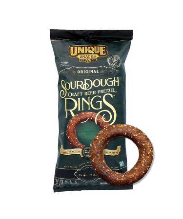 Unique Snacks Sourdough Craft Beer Pretzel Rings, Vegan, Homestyle Baked, Certified OU Kosher and Non-GMO, 11 Ounce Bag (Pack of 6) 11 Ounce (Pack of 6) Sourdough