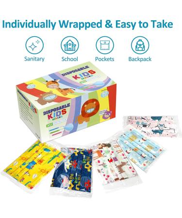 VINMEN Kids Disposable Face Masks - 50 Individually Wrapped Children's Masks in Multicolours for Protection - Buy Online on GoSupps.com