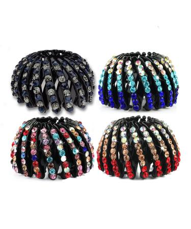 Jovseozn 4PCS Rhinestone Hair Clips - Sparkling Bird Nest Clip Claw Retractable Ponytail Hairpin Nonslip Crytal Buckle  Strong Hold for Hair - Fashion Hair Accessories for Women and Girls(Radom Color)