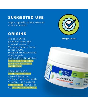 Earth's Care Tea Tree Oil Balm 0.12 oz - Natural Healing & Skin Relief - Buy Online on GoSupps.com