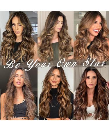 Barsdar 5-Piece Wavy Clip Hair Extensions - 50cm Thick Synthetic Highlights for Women & Girls - Brown & Caramel Blonde Perfect for Daily & Party Use - Buy Online on GoSupps.com