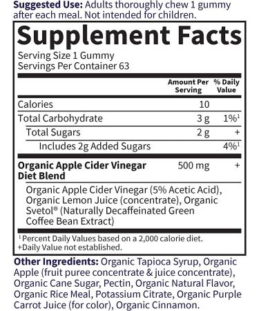 Organic ACV Diet Gummies by Garden of Life - 63 Vegan Gummies with Svetol Green Coffee Bean Extract for Weight Loss & Detox - Buy Online on GoSupps.com