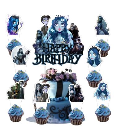 25pcs Corpse Bride Cake Decorations with 1pcs Cake Topper 24pcs Cupcake Toppers for Corpse Bride Birthday Party Supplies