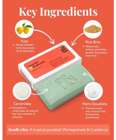 Nourish & Replenish Solid Shampoo Bar - Cruelty-Free Vegan & Sulphate Free Hair Shampoo Bar w/Ceramides Hemi-Squalane Yuzu & Rice Bran for Damaged Hair - FFS Beauty Bar w/Cranberry & Pomegranate - Buy Online on GoSupps.com