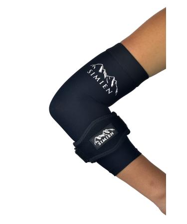SIMIEN Elbow Brace + Sleeve Compression Combo (1-count each) - LARGE - Reduces Inflammation for Tennis Elbow Golfer's Elbow Tendonitis Pain - 88% Copper Sleeve - E-Book