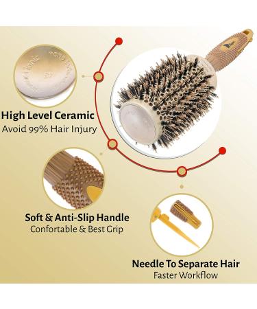 Fagaci Professional 2 Inch Round Brush for Blow Drying with Boar Bristles - Nano Technology Ceramic Ionic Hair Styling Brush for Healthy, Voluminous Hair + 4 Styling Clips - Buy Online on GoSupps.com