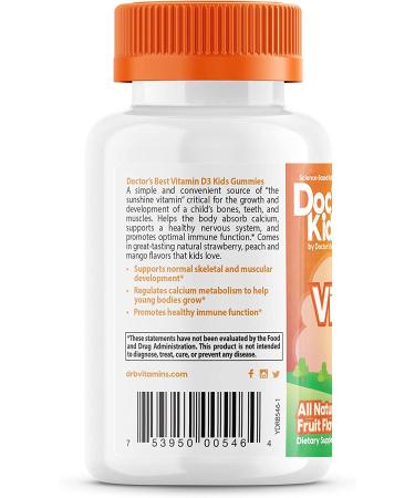 Doctor's Best Kids Vitamin D3 Gummies - All Natural Fruit Flavors, 25 mcg (1000 IU), 60 Pectin Gummies - Buy Online on GoSupps.com