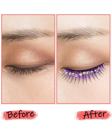 LSTHK False Eyelashes 5 Pairs of 3D Fake Lashes Natural Look Colourful False Eyelashes Fluffy False Eyelashes for Work Dating Party Cosplay (Hotfix Rhinestone Purple) - Buy Online on GoSupps.com