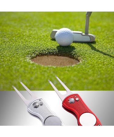 Metal Foldable Golf Divot Tool 2-Pack with Magnetic Ball Marker (Fish Design) - Red & Silver - Buy Online on GoSupps.com
