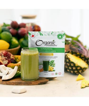 Organic Traditions Super Greens Superfood Powder with Turmeric Pineapple Coconut Flavour Organic Greens Powder Smoothie Booster 200g/7oz Bag Pineapple Coconut 200 g (Pack of 1) - Buy Online on GoSupps.com