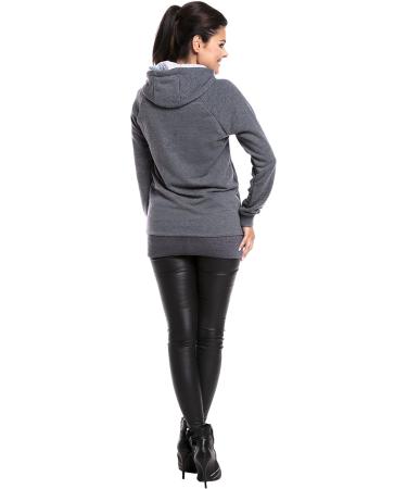 Zeta Ville Women's Maternity Nursing Hooded Sweatshirt Activewear with Zippers - Graphite Melange - Style 324c - Buy Online on GoSupps.com