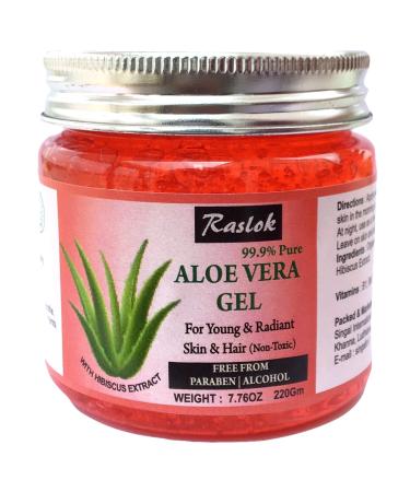 Raslok Aloe Vera Gel Pure Natural Organic Aloe Gel For Moisturizing Face Skin & Hair Care (Hibiscus)